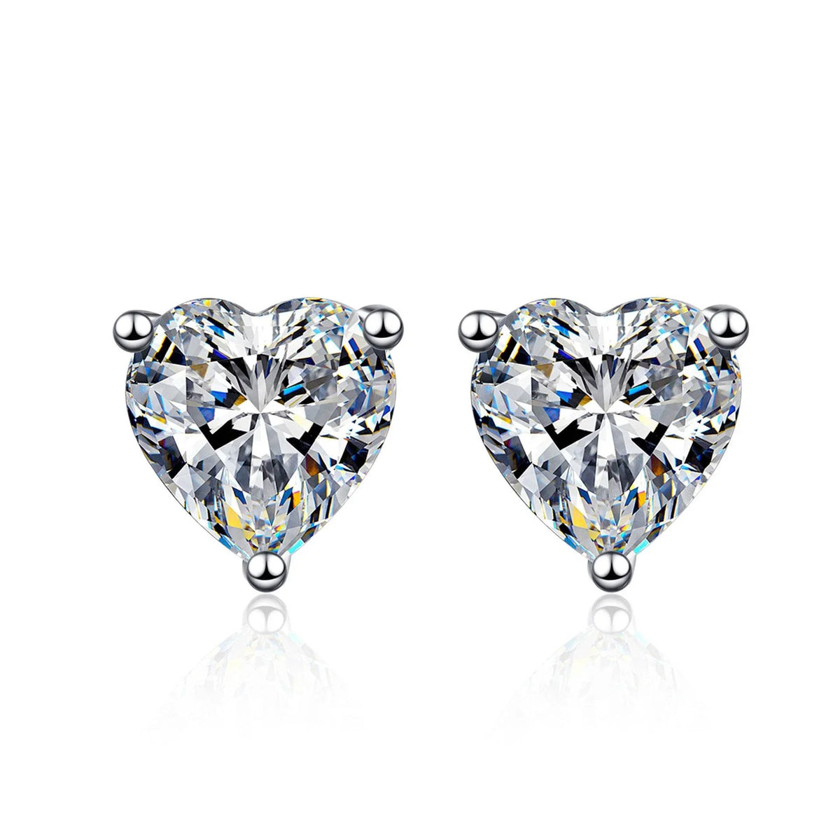 S925 Moissanite/CZ Heart Shape Stud Earrings, 1-2ct D-Grade VVS Certificate, Hypoallergenic Sterling Silver Gift - FITINY Jewelry
