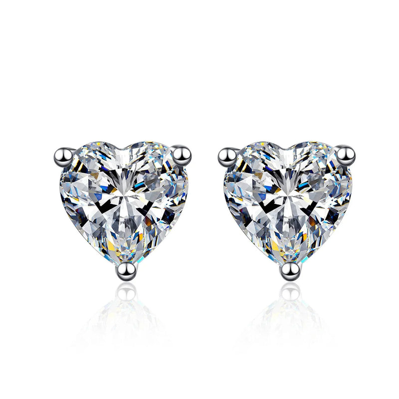 S925 Moissanite/CZ Heart Shape Stud Earrings, 1-2ct D-Grade VVS Certificate, Hypoallergenic Sterling Silver Gift - FITINY Jewelry