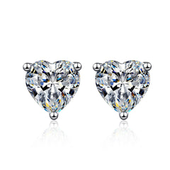 S925 Moissanite/CZ Heart Shape Stud Earrings, 1-2ct D-Grade VVS Certificate, Hypoallergenic Sterling Silver Gift - FITINY Jewelry
