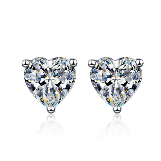 S925 Moissanite/CZ Heart Shape Stud Earrings, 1-2ct D-Grade VVS Certificate, Hypoallergenic Sterling Silver Gift - FITINY Jewelry