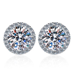 S925 White Moissanite Halo Stud Earrings, Sterling Silver D-Grade VVS Round-Cut Certificated Moissanite Jewelry for Men & Women, Simple & Stylish Gift for Wedding, Birthday, Anniversary - FITINY Jewelry
