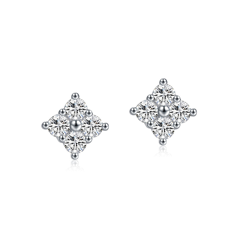 Floral Moissanite Stud Earrings in Sterling Silver - Front View - FITINY Jewelry