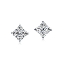 Floral Moissanite Stud Earrings in Sterling Silver - Front View - FITINY Jewelry