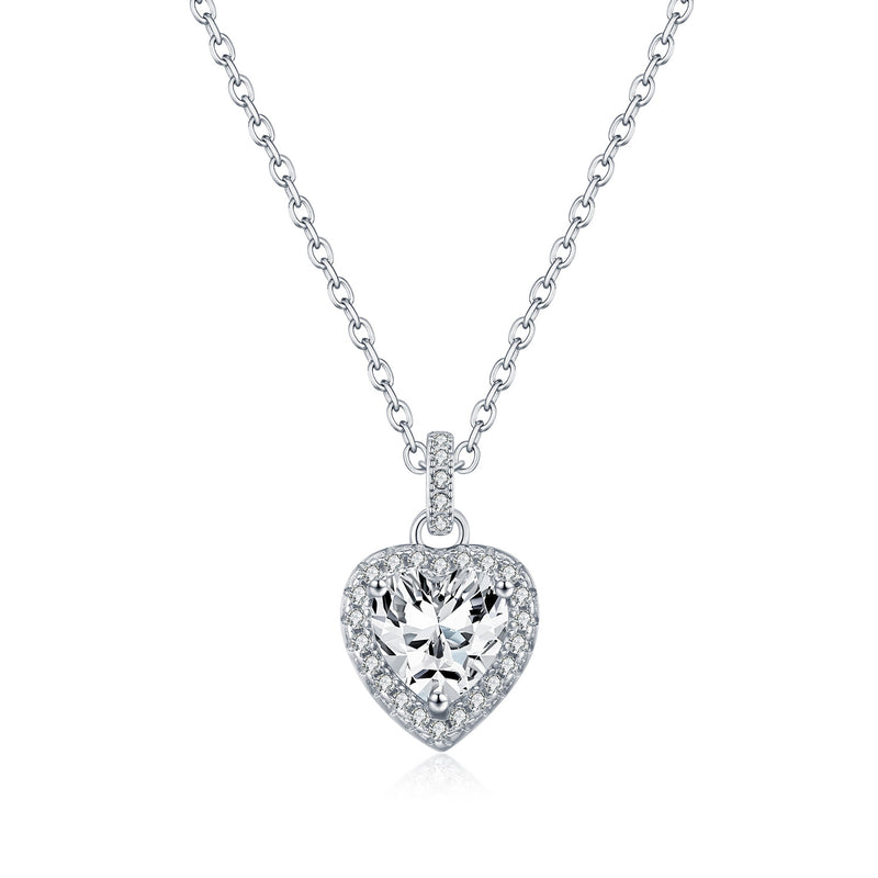Heart-Shaped Moissanite Pendant Necklace in Sterling Silver  - Front View - FITINY Jewelry