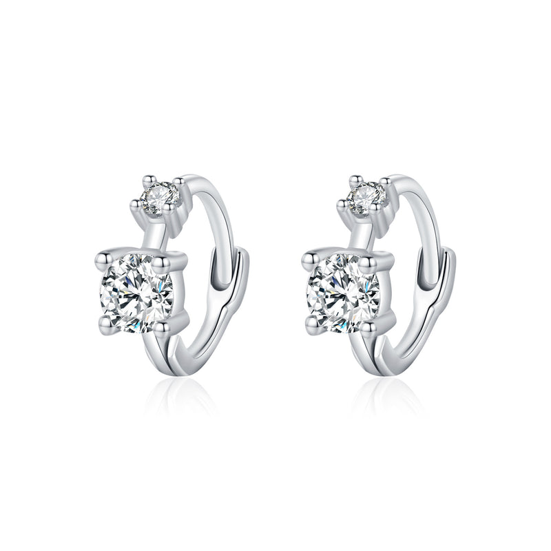 Geometric Round Stud Earrings with Sparkling Cubic Zirconia  - Front View - FITINY Jewelry