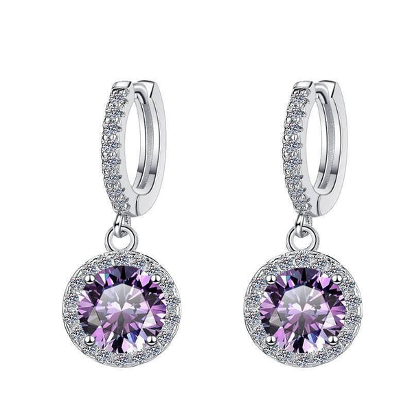 S925 Colorful Moissanite/CZ Round Halo Drop Earrings, 1ct D-Grade VVS Certificate, Hypoallergenic Sterling Silver Gift - FITINY Jewelry