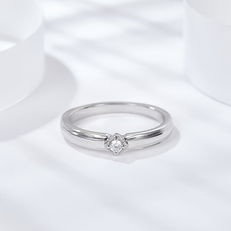 Minimalist Moissanite Couple Rings Set – Sterling Silver Pro - Side View - FITINY