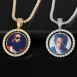 Rotating Double-Sided Circular Photo Pendant Necklace with M - Front View - FITINY Jewelry