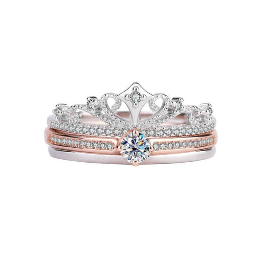 S925 Moissanite Castle Fireworks Double Layer Stacking Ring, White Gold & Rose Gold Pavé Band, Sparkling Split Color Women’s Ring Size 5–9 - FITINY Jewelry