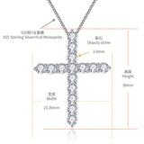Front view of FITINY hip hop cross necklace in sterling silver with moissanite on white background