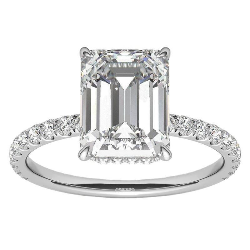 S925 Emerald Cut 4ct Moissanite Engagement Ring, 4 Carat VVS1 D-Color 3EX-Cut Moissanite Four-Prong Sterling Silver Ring - FITINY Jewelry