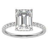 S925 Emerald Cut 4ct Moissanite Engagement Ring, 4 Carat VVS1 D-Color 3EX-Cut Moissanite Four-Prong Sterling Silver Ring