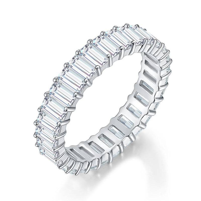 Emerald-Cut Moissanite Stack Ring in Sterling Silver – Full  - Side View - FITINY