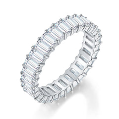 Emerald-Cut Moissanite Stack Ring in Sterling Silver – Full  - Side View - FITINY