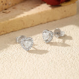 Sterling Silver Heart Stud Earrings with Moissanite Accents  - On Model View - FITINY