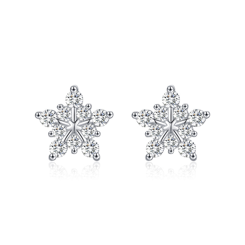 Snowflake Moissanite Stud Earrings in Sterling Silver - Front View - FITINY Jewelry
