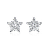 Snowflake Moissanite Stud Earrings in Sterling Silver - Front View - FITINY Jewelry