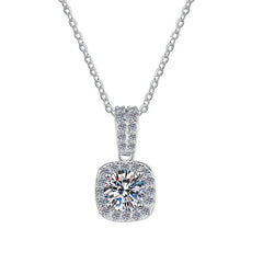 S925 Colorful Moissanite Pendant Necklace with Pavé-Set Halo & Hoop, 1ct D-Grade VVS1 Moissanite in 12 Dazzling Colors with GAR Certification, Sterling Silver Necklace - FITINY Jewelry