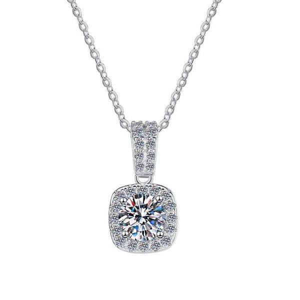 S925 Colorful Moissanite Pendant Necklace with Pavé-Set Halo & Hoop, 1ct D-Grade VVS1 Moissanite in 12 Dazzling Colors with GAR Certification, Sterling Silver Necklace - FITINY Jewelry