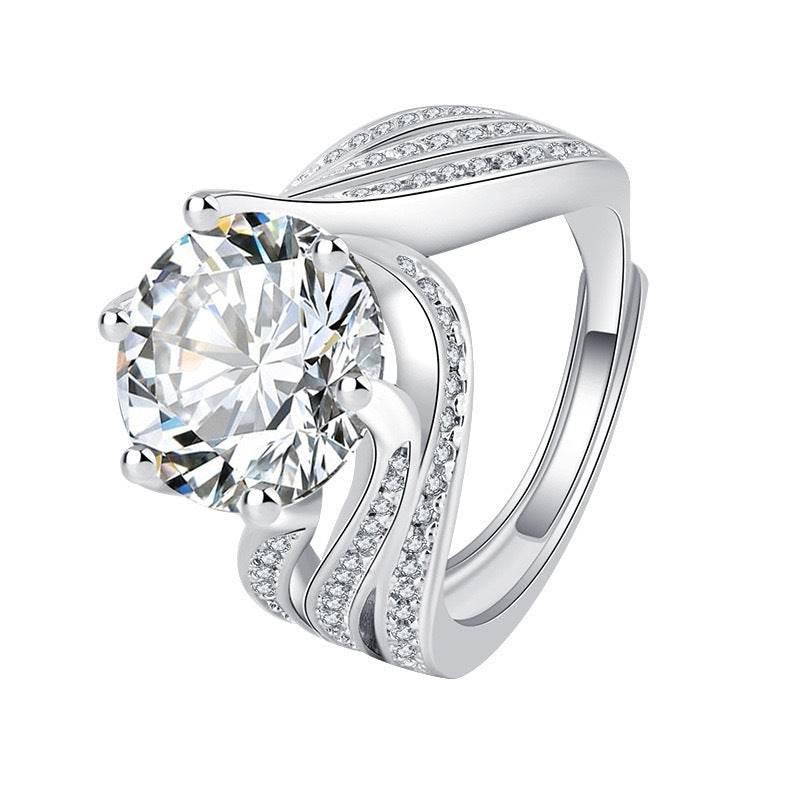 5 Carat Round-Cut Zircon Halo Ring, Triple Band Full Pave De - Front View - FITINY Jewelry