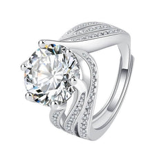 5 Carat Round-Cut Zircon Halo Ring, Triple Band Full Pave De - Front View - FITINY Jewelry