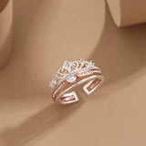 S925 Moissanite Castle Fireworks Double Layer Stacking Ring, White Gold & Rose Gold Pavé Band, Sparkling Split Color Women’s Ring Size 5–9