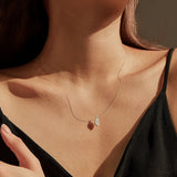 Geometric Waterdrop Moissanite Pendant Necklace in Sterling  - On Model View - FITINY