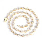 Lifestyle image of tennis chain necklace worn with casual streetwear outfit