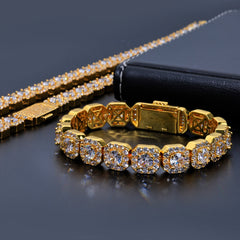 Ice Sugar Chain Zirconia Necklace and Bracelet Set in Gold o - Front View - FITINY Jewelry