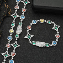Hip Hop Zirconia Necklace and Bracelet Set in Gold or White  - Front View - FITINY Jewelry