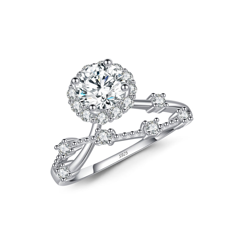 Floral Vine Moissanite Ring in Sterling Silver – Elegant Old - Front View - FITINY Jewelry