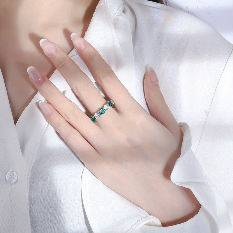 S925 Geometric Stackable Band CZ Ring, 5mm Cubic Zirconia, Sterling Silver Retro Statement Ring for Men and Women - Fitiny