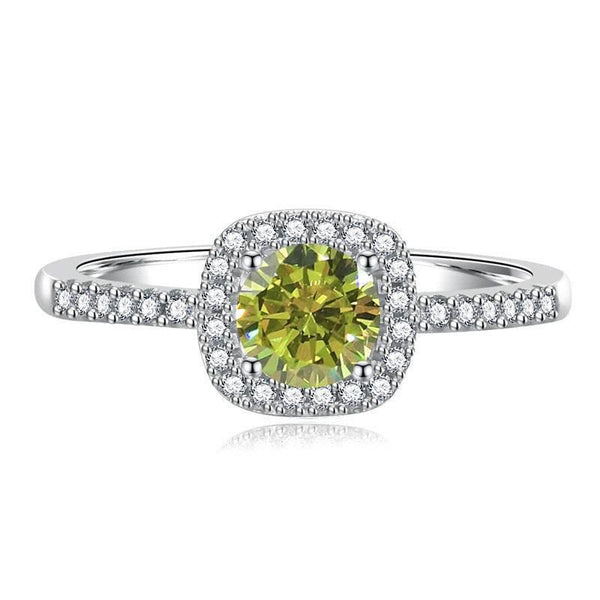 S925 Multicolor Moissanite Cushion Halo Adjustable Rings with Pavé-Set Band & Square Accents, 0.5ct-2ct D-Grade VVS Certificate, 12 Vibrant Colors, Sterling Silver Jewelry - FITINY Jewelry