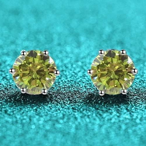 S925 Colorful Moissanite & CZ Classic 6-Prong Stud Earrings For Men Women Gift, 10 Color 0.5-2ct D-Grade VVS Certificated Moissanite Sterling Silver Studs - FITINY Jewelry
