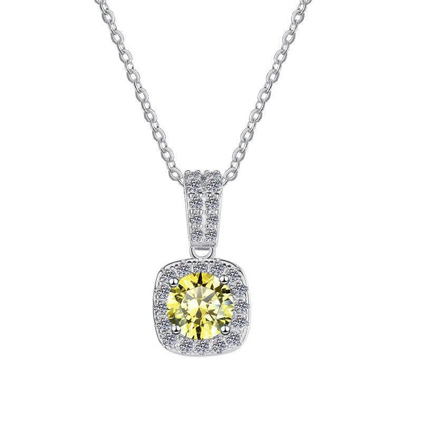 S925 Colorful Moissanite Pendant Necklace with Pavé-Set Halo & Hoop, 1ct D-Grade VVS1 Moissanite in 12 Dazzling Colors with GAR Certification, Sterling Silver Necklace - FITINY Jewelry
