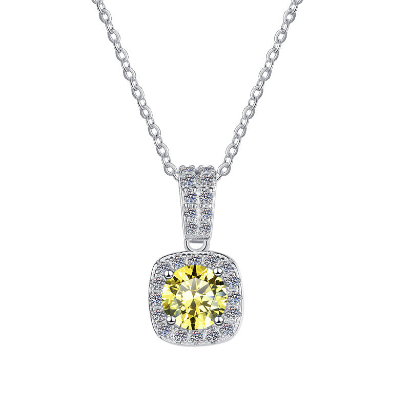 S925 Colorful Moissanite Pendant Necklace with Pavé-Set Halo & Hoop, 1ct D-Grade VVS1 Moissanite in 12 Dazzling Colors with GAR Certification, Sterling Silver Necklace