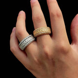 Geometric Hip Hop Ring with Cubic Zirconia Stones in Gold or - Side View - FITINY