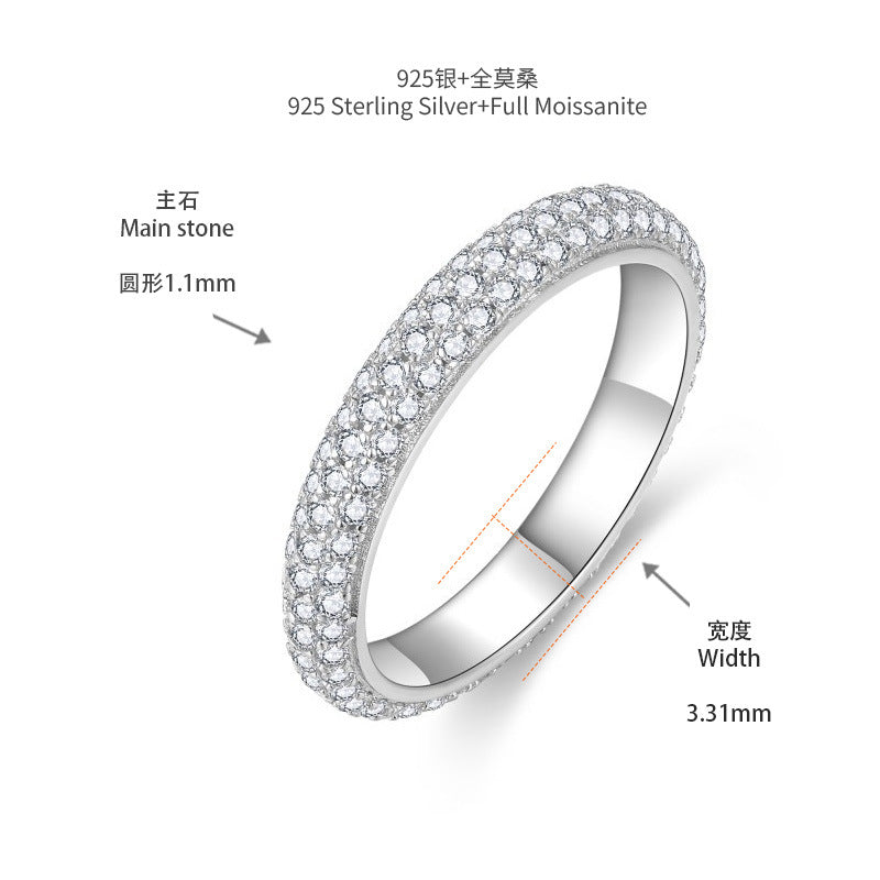 S925 Moissanite Three-Row Matching Couple Eternity Bands, Narrow 0.8ct & Wide 2.4ct Full Pave Rings, 18K White Gold Plated, US Size 4.5–10