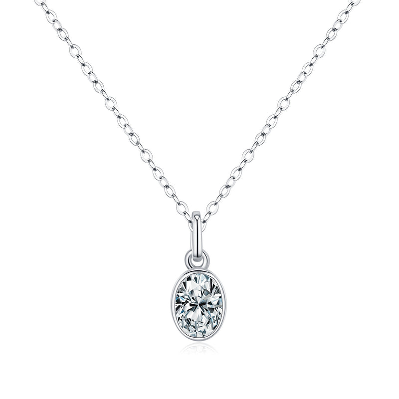 Geometric Oval Moissanite Pendant Necklace in Sterling Silve - Front View - FITINY Jewelry