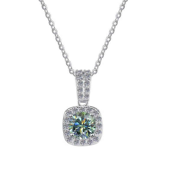 S925 Colorful Moissanite Pendant Necklace with Pavé-Set Halo & Hoop, 1ct D-Grade VVS1 Moissanite in 12 Dazzling Colors with GAR Certification, Sterling Silver Necklace - FITINY Jewelry
