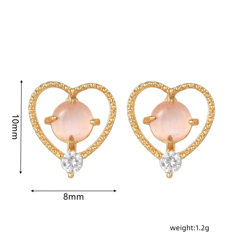 16 Pairs Pink Heart Stud Hoop Huggies Drop Earrings Set, 18K Gold Plated Stacking CZ & Pearl Designs, Planet Snowflake Moon Star