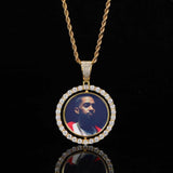 Rotating Double-Sided Circular Photo Pendant Necklace with M - Front View - FITINY Jewelry