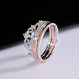 S925 Moissanite Castle Fireworks Double Layer Stacking Ring, White Gold & Rose Gold Pavé Band, Sparkling Split Color Women’s Ring Size 5–9