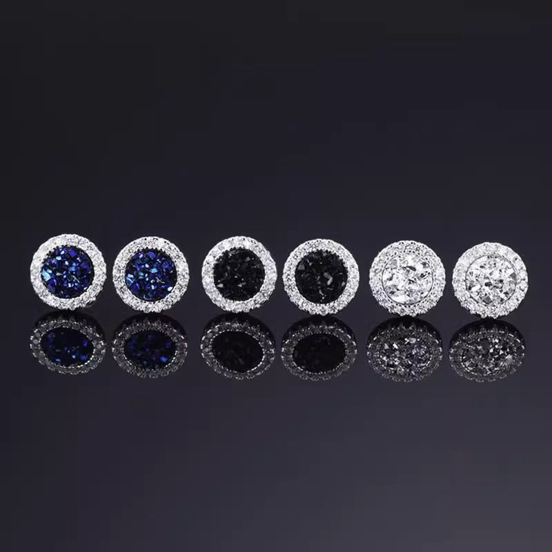 Multicolor Crystal Cluster Magnetic Round Halo Stud Earrings for Men Women, 6mm Round Crystal Inlaid Magnetic Earrings Non-Piercing Clip On Stud Earring - Fitiny
