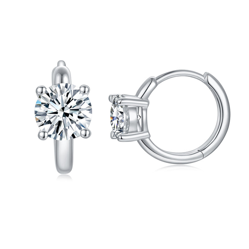 Classic Four-Prong Moissanite Stud Earrings — 1+1 Carat Tota - Front View - FITINY Jewelry