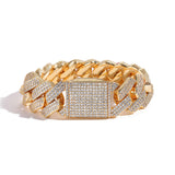 Triple-Row Cuban Link Bracelet with Diamond-Cut Rhinestones  - Front View - FITINY Jewelry