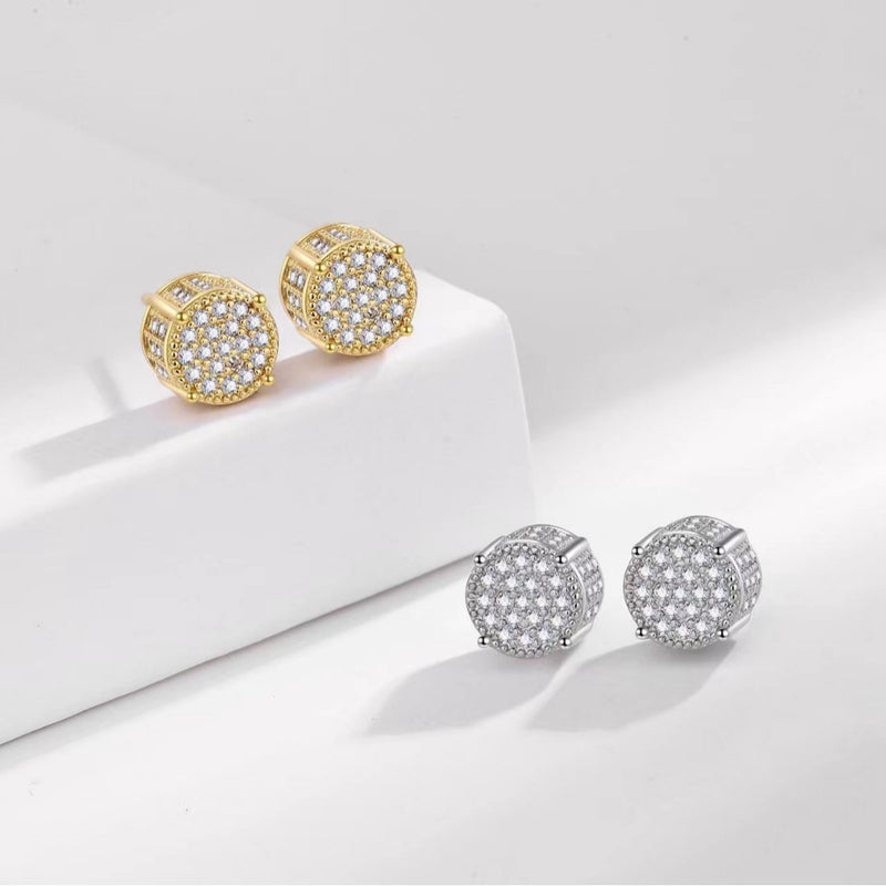 Iced Out CZ 18k Dazzling Stud Earrings, S925 Silver Post, 4 Style Options, Hip Hop Hypoallergenic 4A Cubic Zirconia Bling Studs for Men and Women