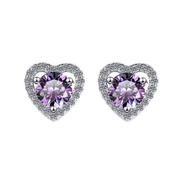 S925 Colorful Moissanite/CZ Heart Shape Halo Stud Earrings, 0.5ct D-Grade VVS Certificate, Hypoallergenic Sterling Silver Gift - FITINY Jewelry