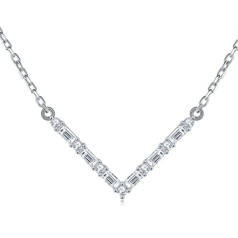 V-Shape Pendant Necklace in 925 Sterling Silver with Premium - Front View - FITINY Jewelry