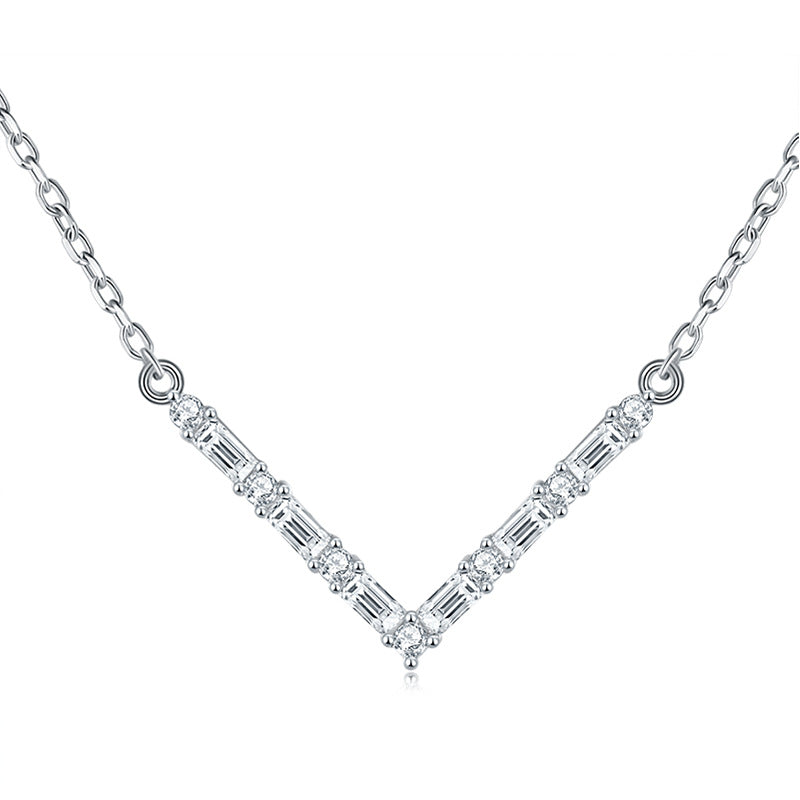 V-Shape Pendant Necklace in 925 Sterling Silver with Premium - Front View - FITINY Jewelry